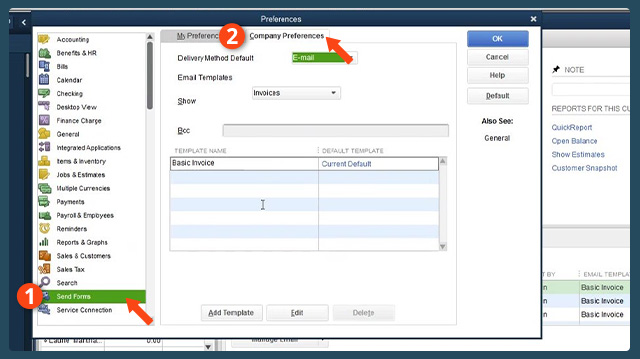 Sending company forms in quickBooks