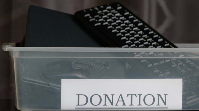electronics in a donation box from an accounting firm