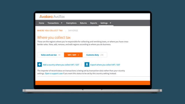 Avalara AvaTax sales tax compliance software screen capture